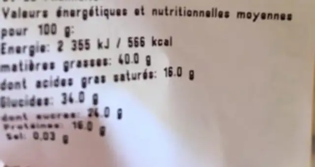 Mélange de noix de cajou et de cranberries nutrition facts table