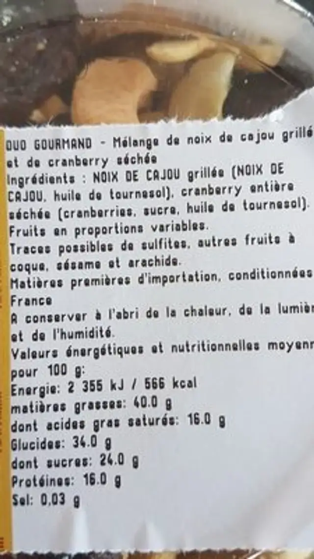 Mélange duo gourmand ingredients label