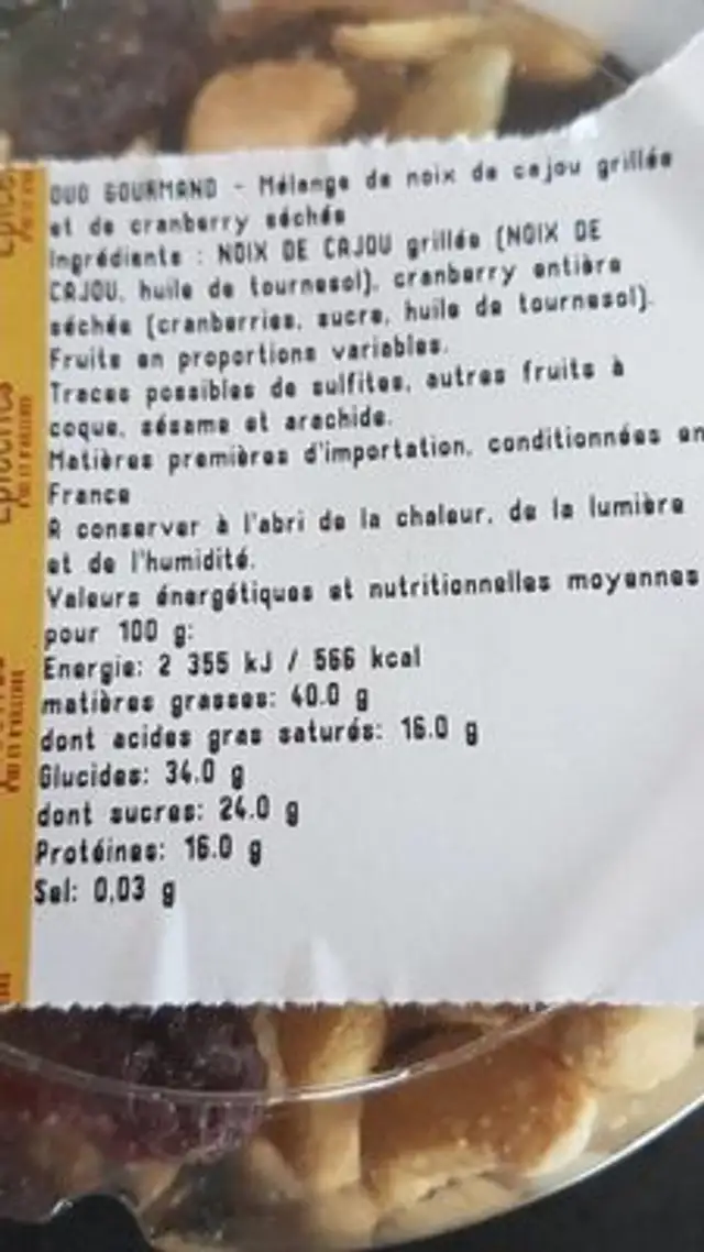 Mélange duo gourmand nutrition facts table