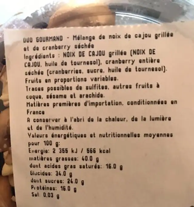 Melange duo gourmand ingredients label