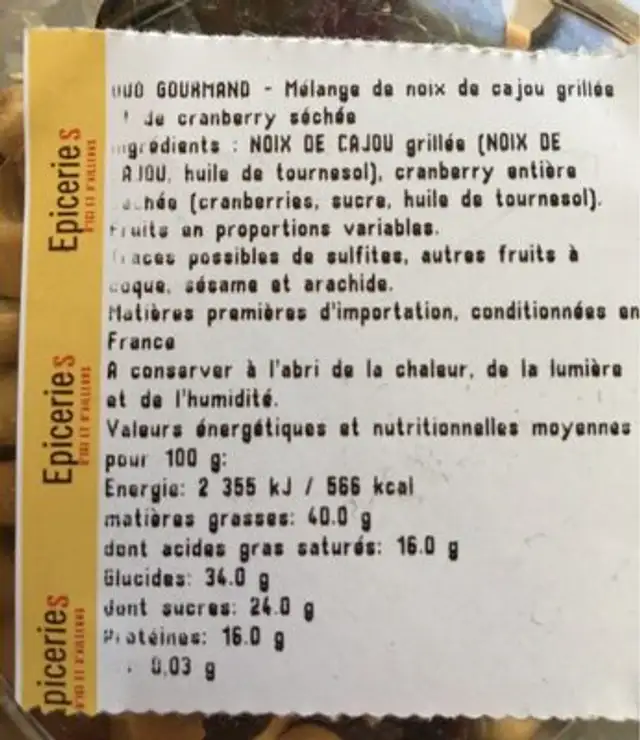 Mélange duo gourmand ingredients label