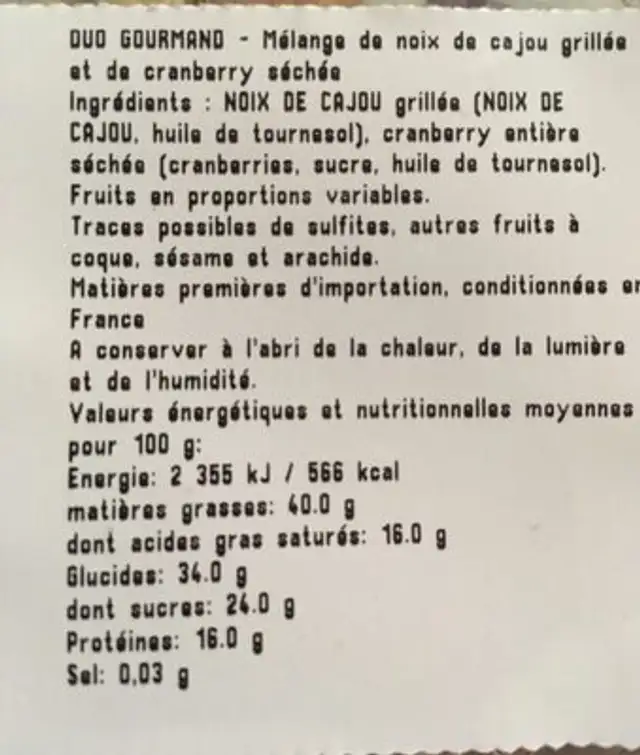 Melange duo gourmand ingredients label