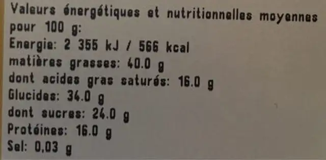 Mélange Duo Gourmand nutrition facts table