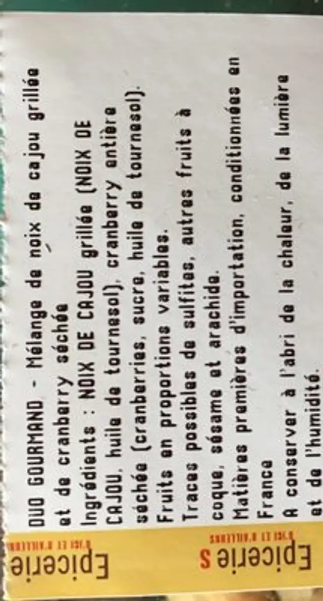 Mélange duo ingredients label