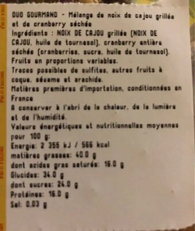 Melange duo gourmand ingredients label