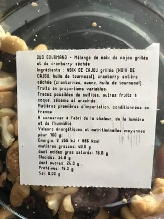 Melange duo gourmand ingredients label