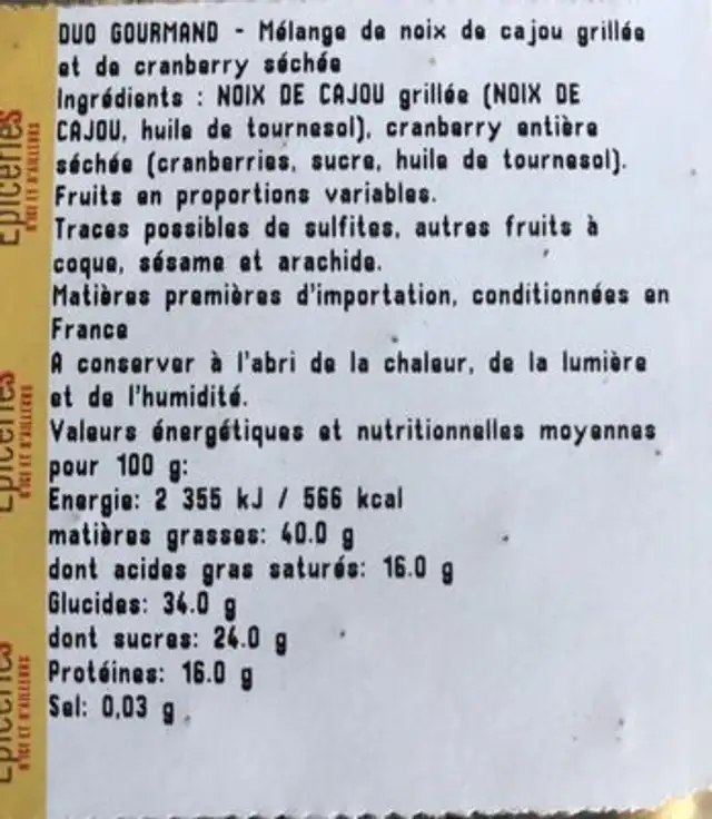 Melange du gourmand ingredients label