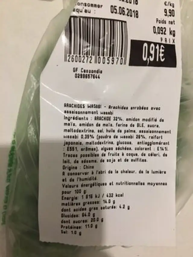 Wasabi boule ingredients label