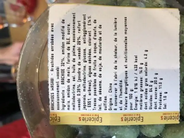 Arachide wasabi boule ingredients label
