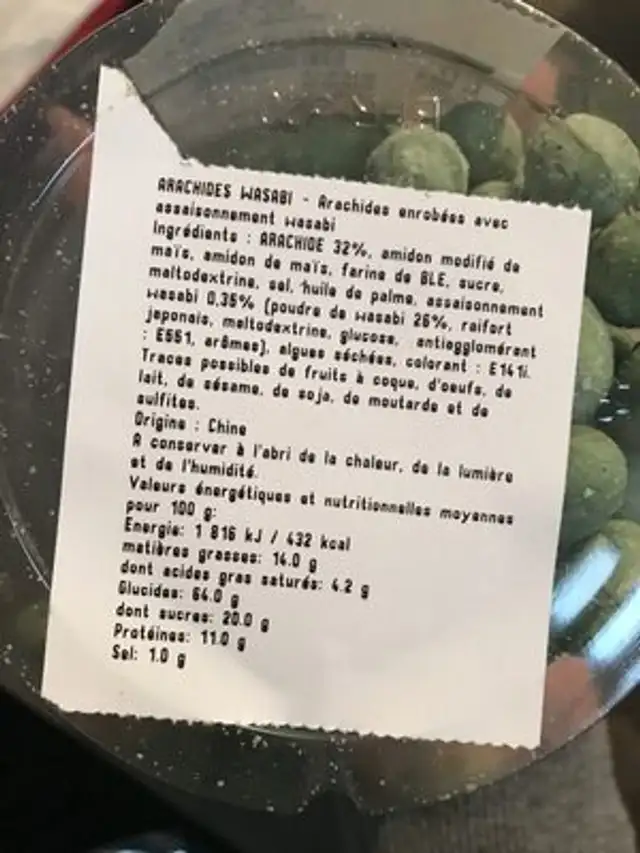 Arachides wasabi boule ingredients label