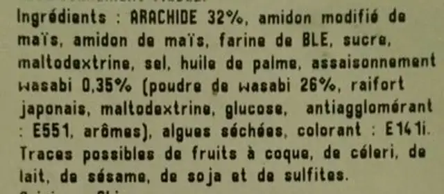 Arachide wasabi boule ingredients label