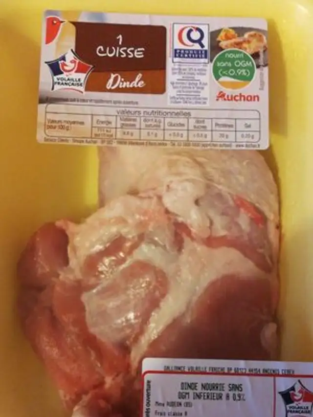 Dinde nourrie sans OGM inférieur à 0,9% ingredients label