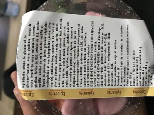 Confiserie ingredients label