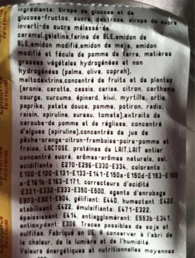 Confiserie grand frais ingredients label