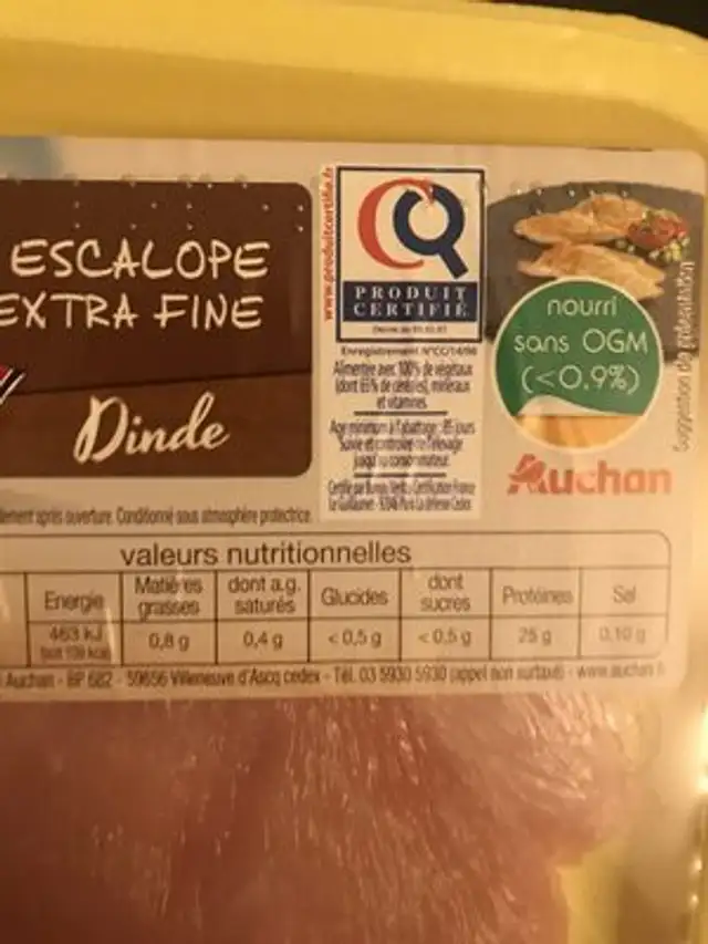 1 escalope extra fine ingredients label