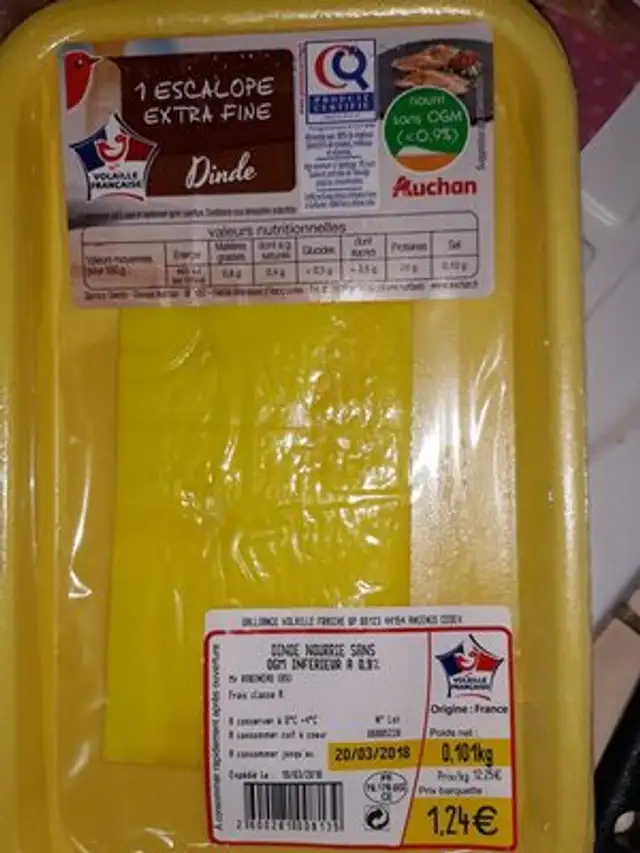 Escalope de dinde ingredients label