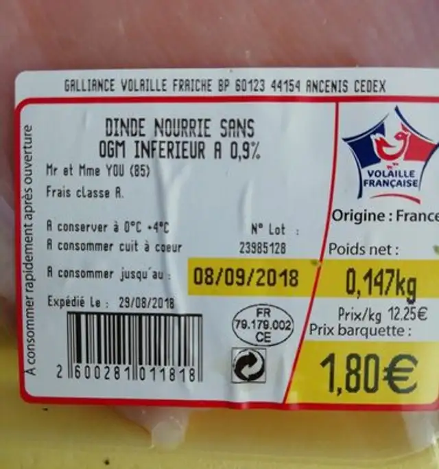 Escalope extra fine ingredients label