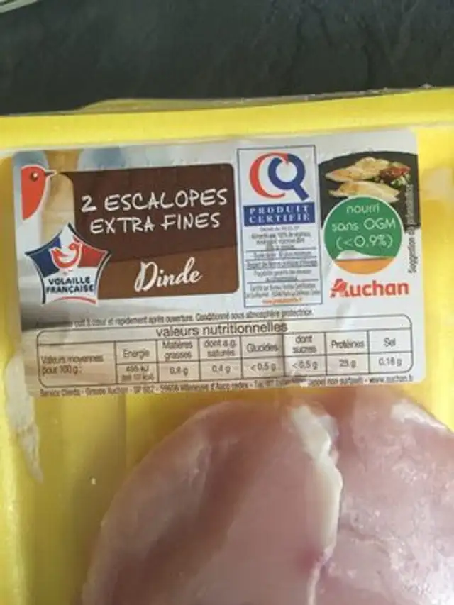 Escalopes de dinde ingredients label