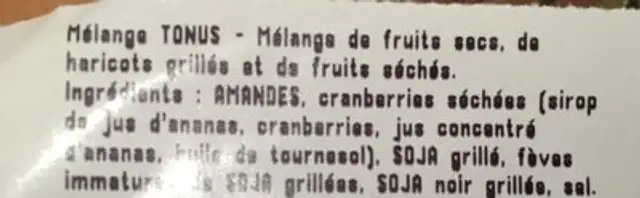 Melange tonus ingredients label