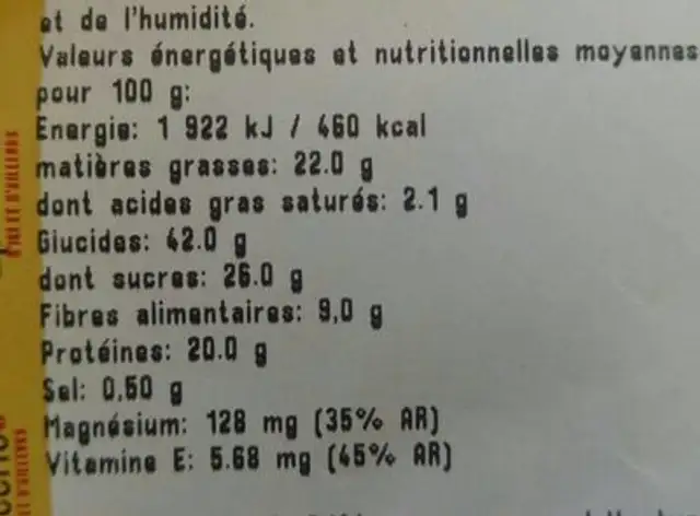 Melange tonus nutrition facts table