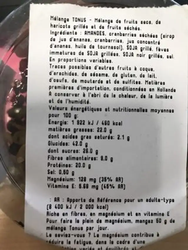 Melange tonus ingredients label