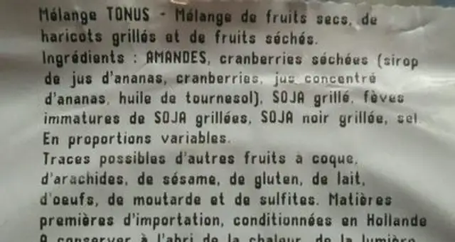 Mélange tonus ingredients label