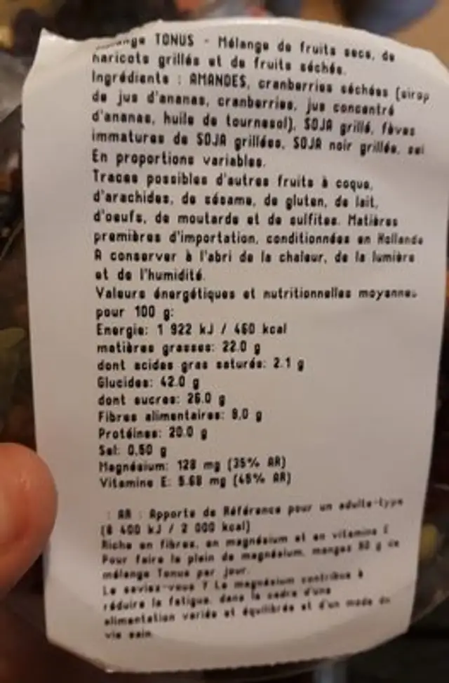 Mélange tonus ingredients label
