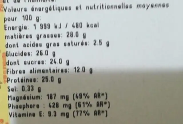 Mélange tonus nutrition facts table