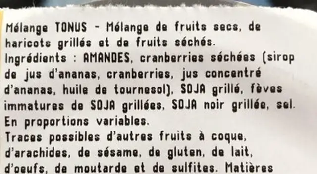 Melange tonus ingredients label