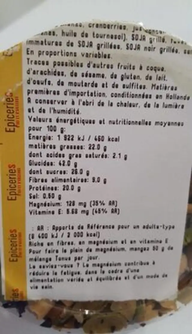 Mélange tonus nutrition facts table
