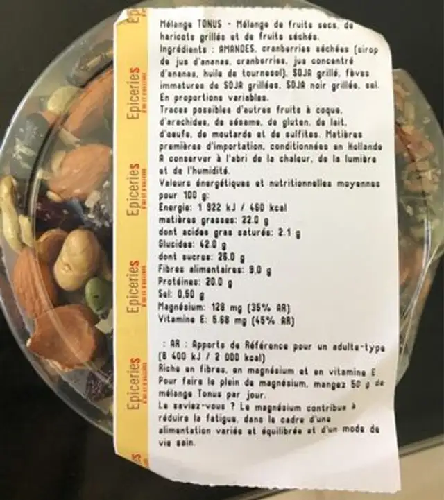 Melange Tonus nutrition facts table