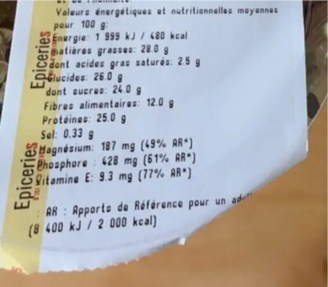 Mélange tonus nutrition facts table