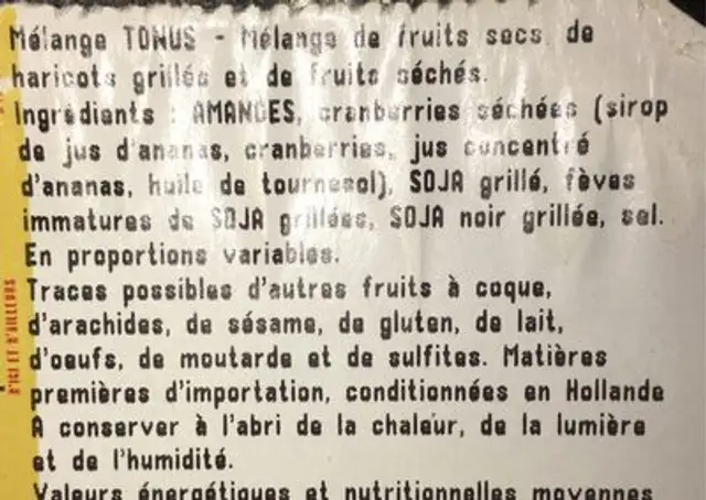 Melange tonus ingredients label