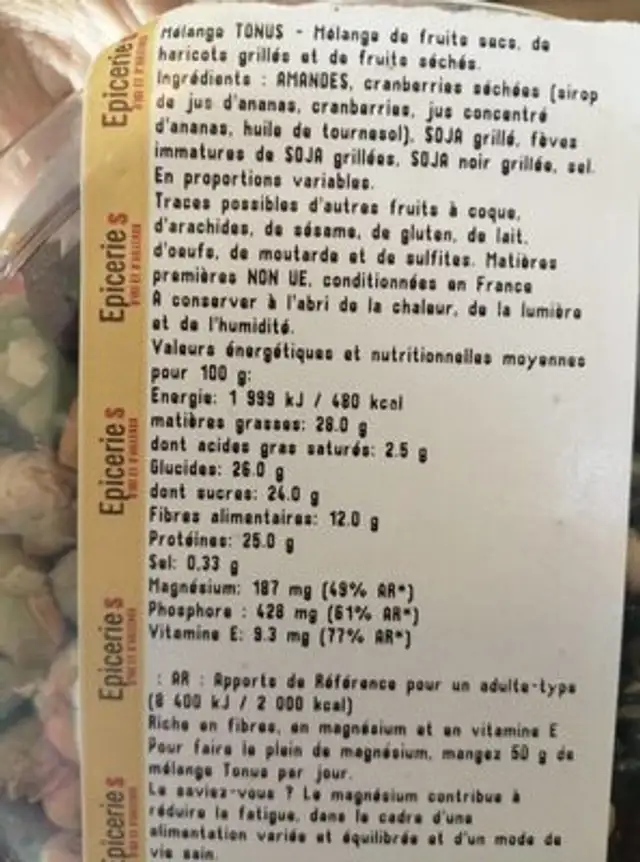 Melange tonus nutrition facts table