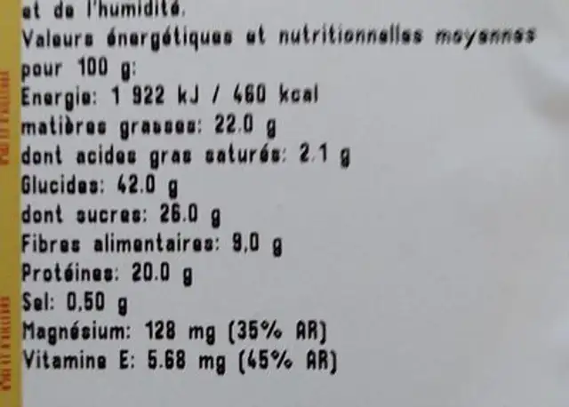 Mélange tonus nutrition facts table
