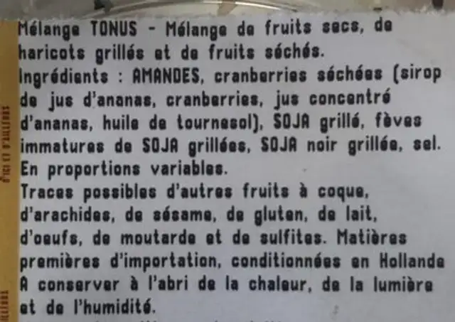 Melange tonus ingredients label