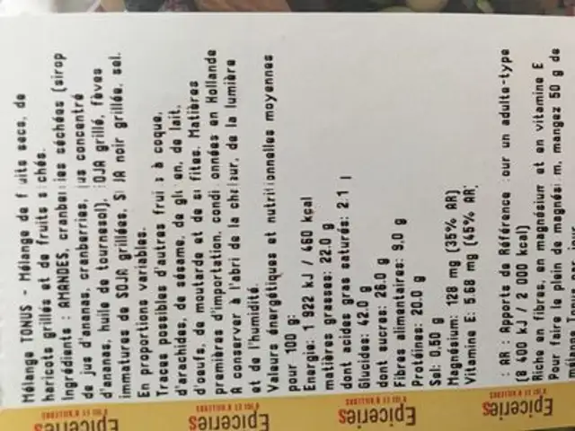 Melange Tonus ingredients label