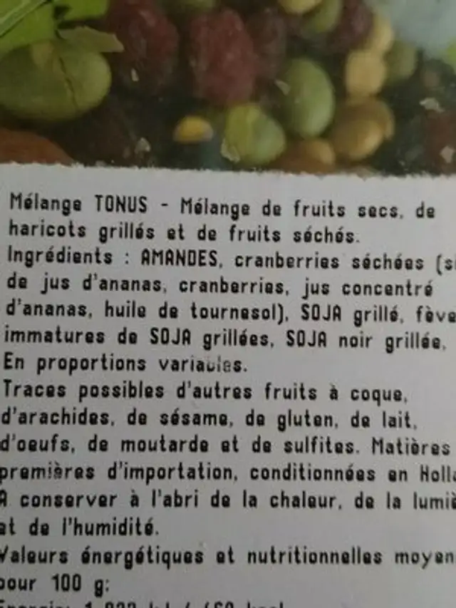 Melange tonus ingredients label
