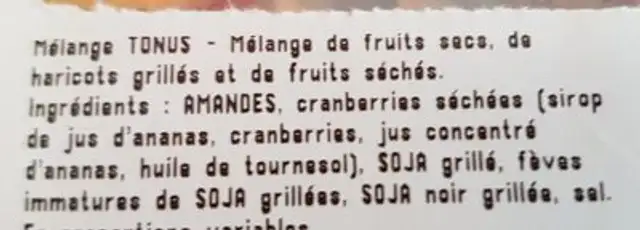 Mélange tonus ingredients label