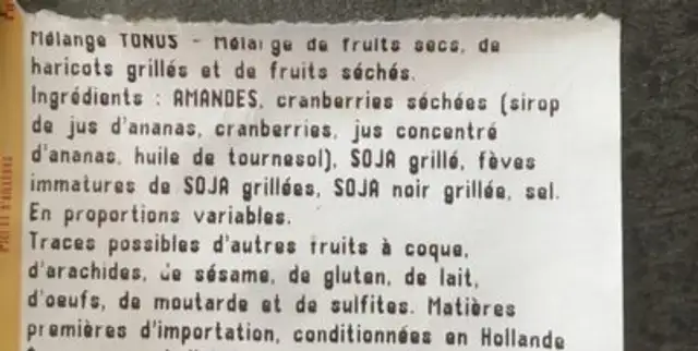 Mélange tonus ingredients label