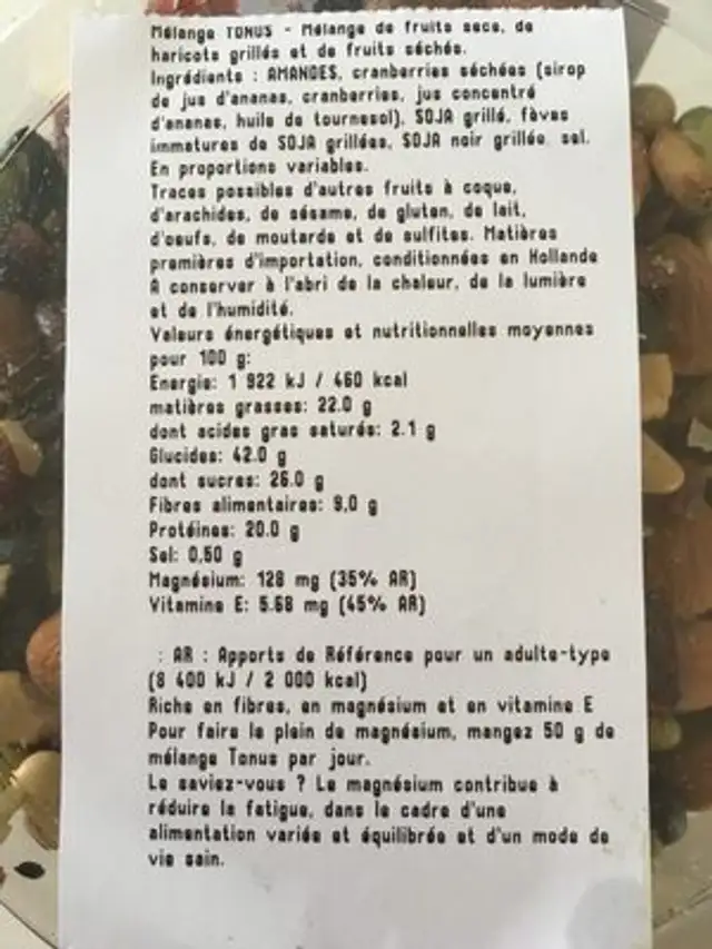 Melange tonus ingredients label