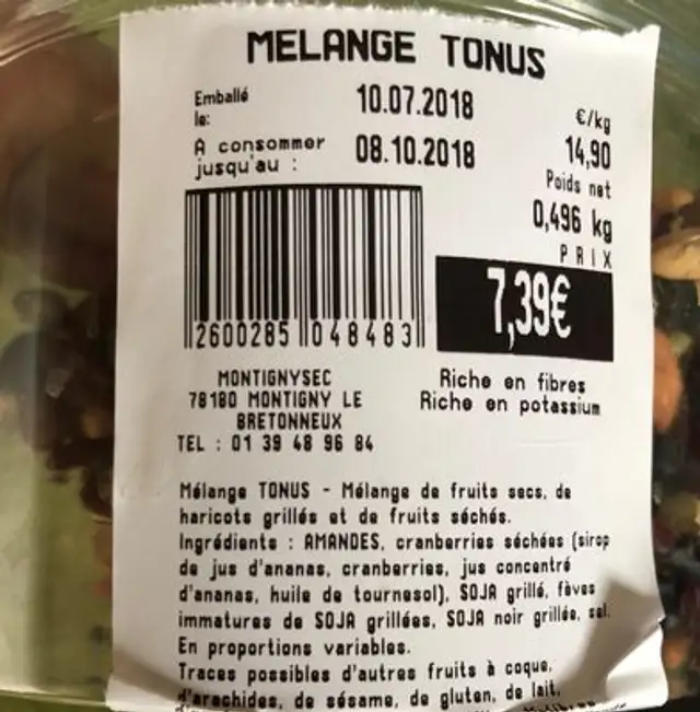 Melange tonus ingredients label