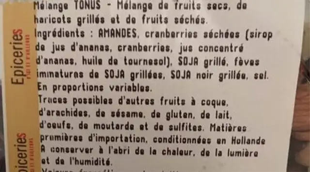Melange tonus ingredients label