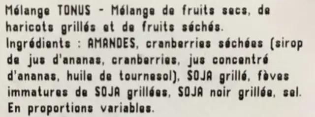 Mélange tonus ingredients label