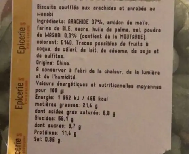Arachide wasabi nutrition facts table