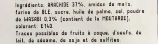 Arachide wasabi ingredients label