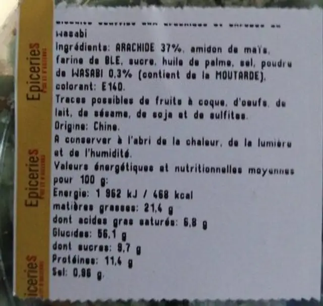 Arachide wasabi nutrition facts table
