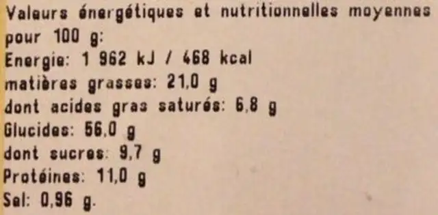 Arachide Wasabi nutrition facts table