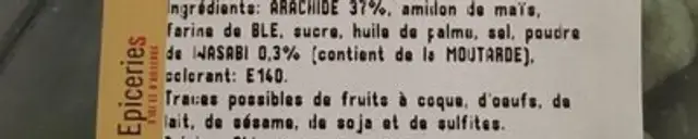 Arachide wasabi ingredients label