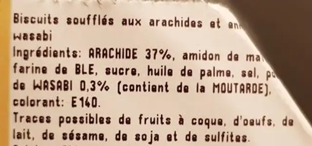 Arachide wasabi ingredients label